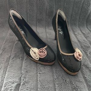 Shoes of Prey Black Platform Sequin Stilletos